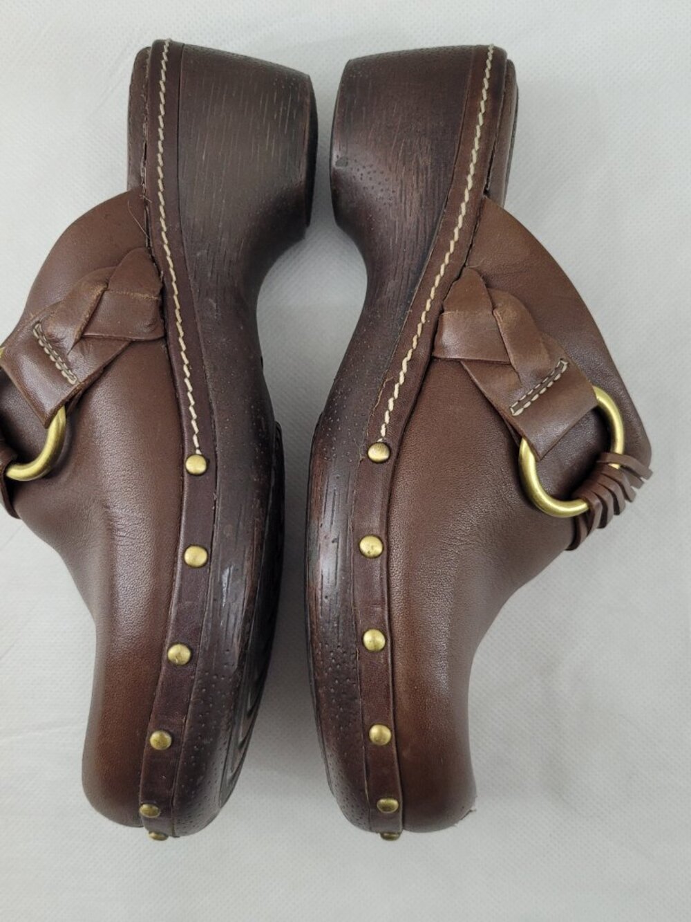 Nickels Soft Clogs Women's 7 Brown Vance Leather Upper Gold Hardware Heel Mules